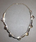 Vintage  Puff Heart Silverplate Bead Unsigned Necklace Costume Jewelry