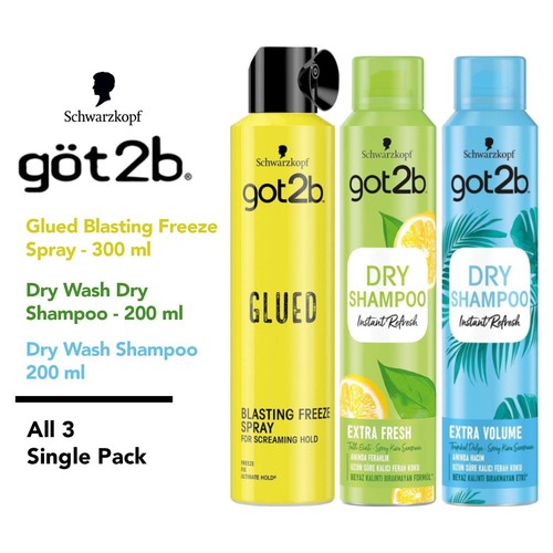 Got2B Schwarzkopf Glued Freeze Hair Spray 300ml Instant & Dry Wash Shampoo 200ml - Picture 5 of 11