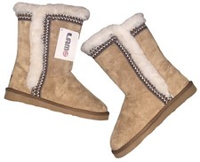 Lamo Women's 7 US Sahara Side Zip Tan Winter Faux Fur Lined Cozy Boot NIB EU 38