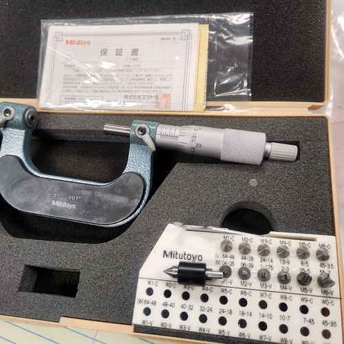 MITUTOYO 1-2" THREAD MICROMETER 126-138  W/ all 6 sets of anvils, EXC COND.