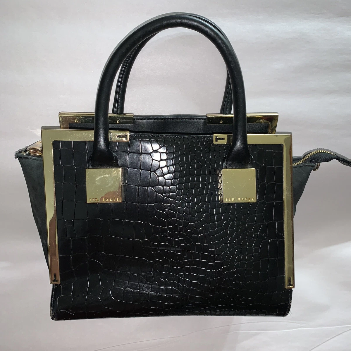 pre loved TED BAKER black crocodile suede SATCHEL purse