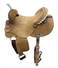 Barrel Style Rough Out Saddle with Rawhide Accents Full QH Bars 15" 16" NEW