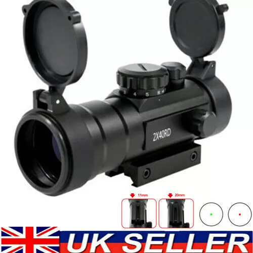 2x40RD Red Green Dot illuminated Reticle Scope 5 M.O.A w/ Adjustable Base Mount - Picture 1 of 13
