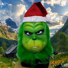 Quality Green Grinch Mask Christmashalloween Cosplay Green Fur Monster Masque Pr