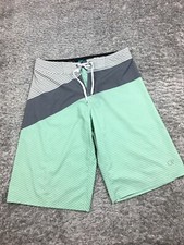 Ocean Pacific Swim Trunks Mens Size 28 Green Mint Gray Striped OP Flex Stretch