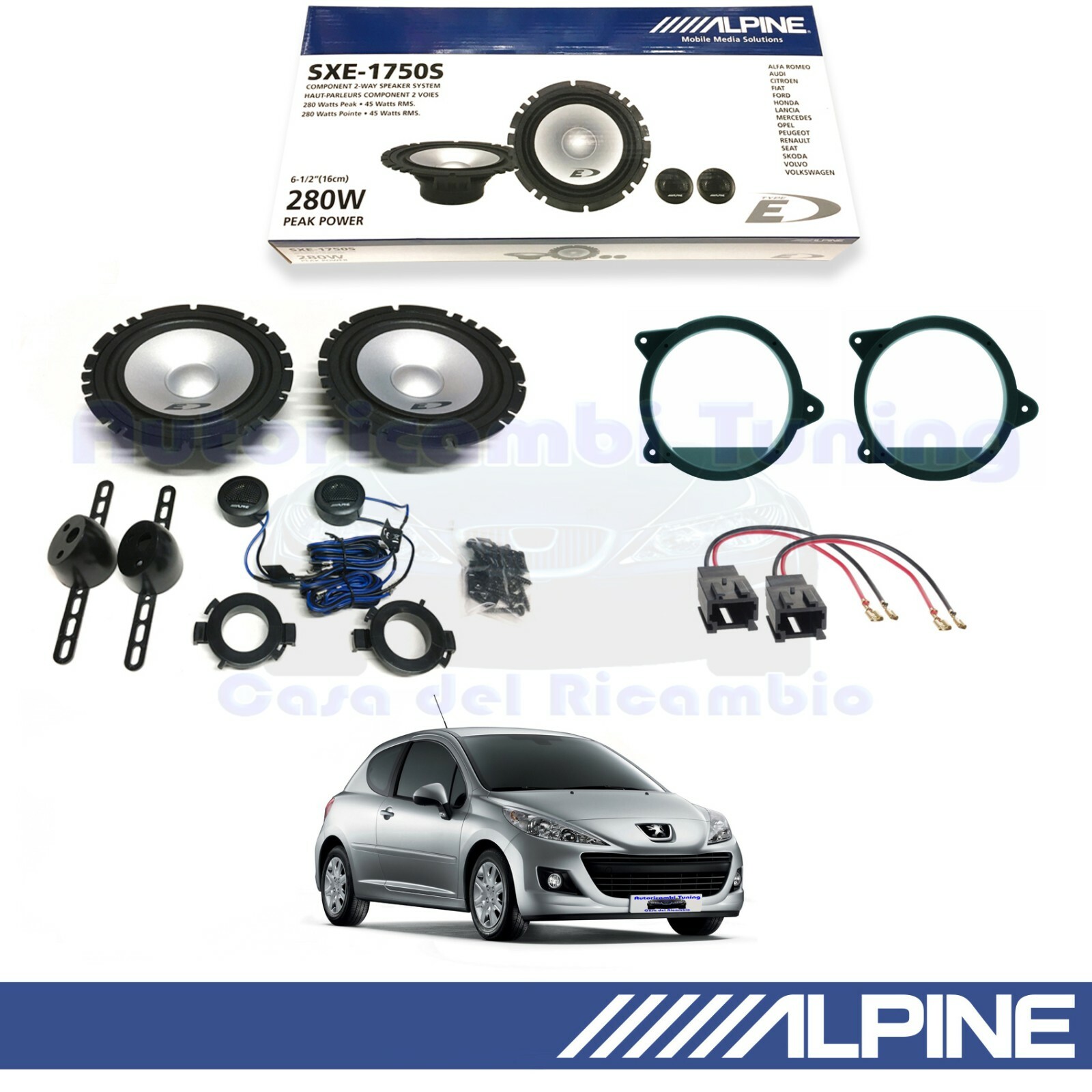 Alpine SXE-1750S Casse Auto Anteriori per Peugeot 207 2006-2015