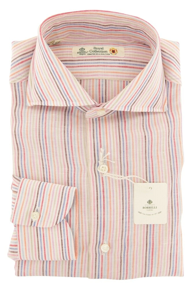 Linen Multicolor Striped Dress Shirts for Men