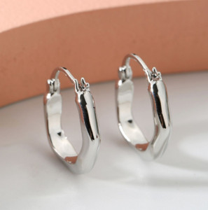 Authentic Women Gold Plated Plain Polished Geometric Earrings 20mm Hoop Huggie jewelry TH5