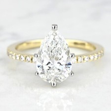 2.50 TCW Carat Pear Shape Genuine Lab Grown Diamond Ring in 14k Gold CERTIFIED