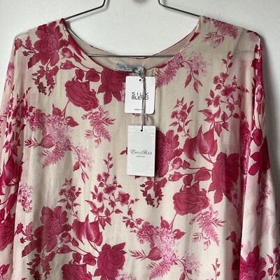 Elena Baldi Blouse Top Poncho Women's M Silk Floral  Overlay Pink Dolman Sleeve