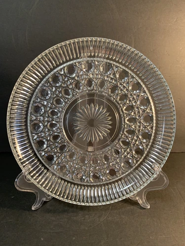 Vintage Federal Glass Windsor Clear Button & Cane 11" Serving Platter Cake Plate