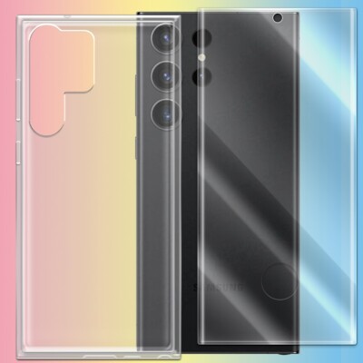2in1 Bubble-Free Screen Protector Cover Case f Samsung Galaxy S23 Ultra SM-S918U