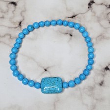 Blue Turquoise Gemstone Bead Stretchy Bracelet 6.5" AAA Simulated 6 1/2" 4mm