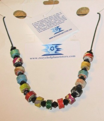 Recycled Paper Beaded Necklace-Hand Made in Brazil