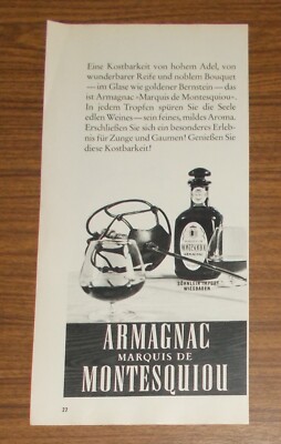 Rare Advertising Armagnac MARQUIS DE MONTESQUIU - Like Golden Amber 1967