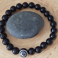 Black Tourmaline Spiral Evil Eye Protection Beaded Stretch Spiritual Bracelet