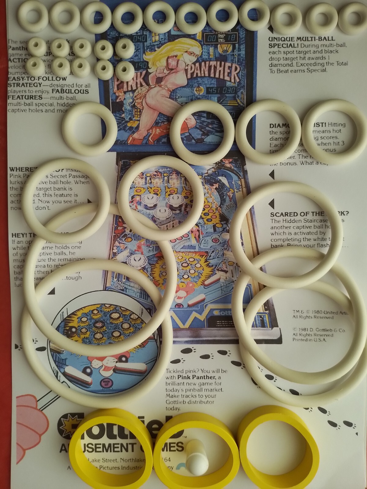 Kit élastiques flipper Gottlieb Pink Panther pour rénover le plateau