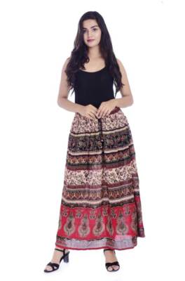 Schöner Damen Partywear Hippie Beiger Floraler Rayon Lahenga Wickelrock Boho