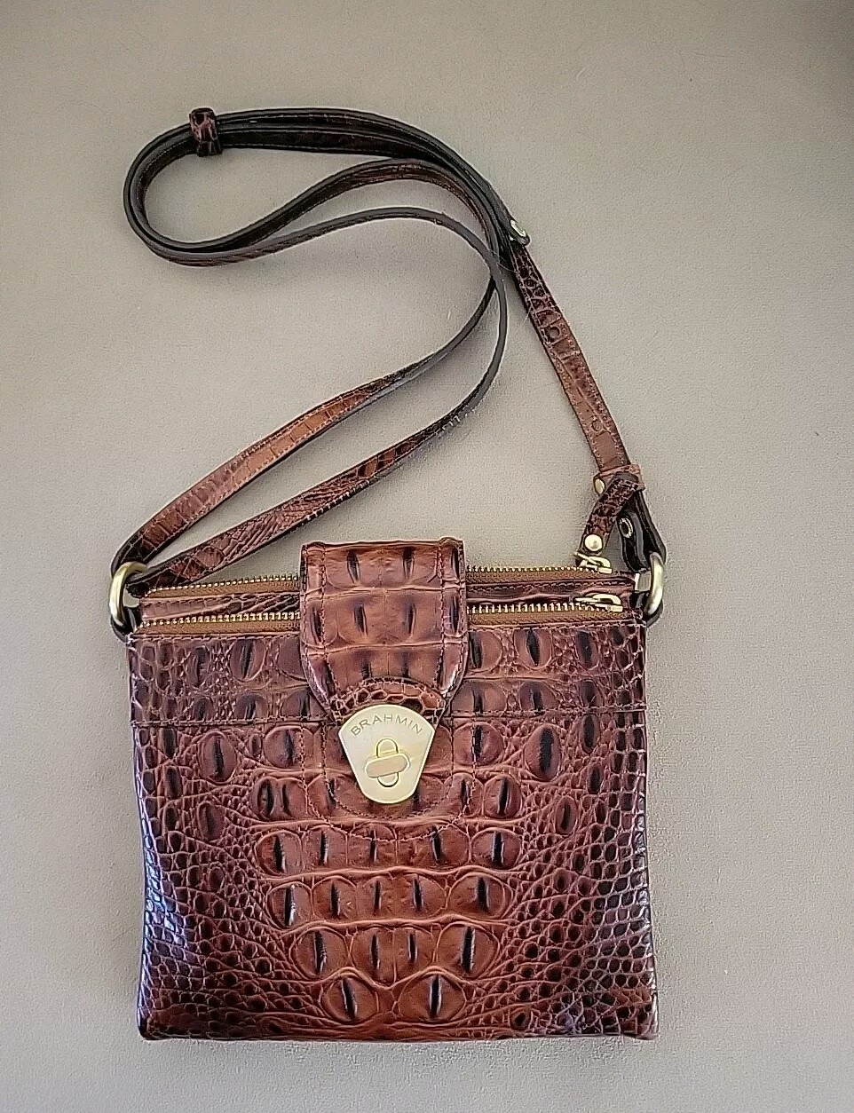 BRAHMIN Pecan Mojito Melbourne Leather Crossbody Bag with BuiltIn