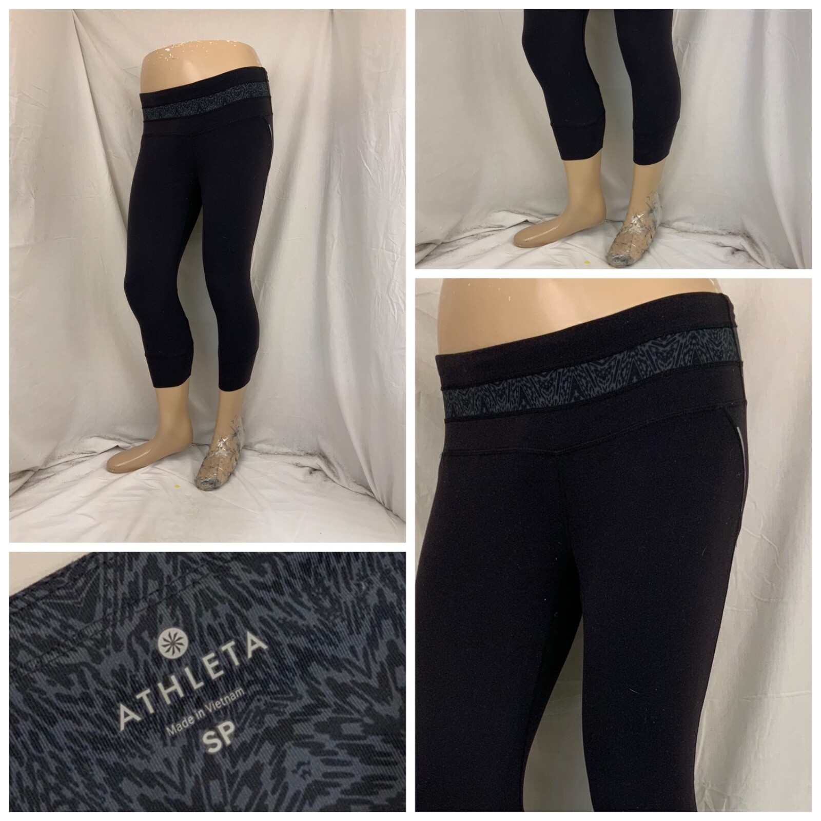Athleta Yoga Pants SP Black Capri Nylon Stretch Pocket YGI O2-21-image