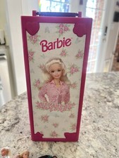 Pink Barbie Case 10 inch Snap Shut With Swing Out Drawers And 9 Small Dolls
