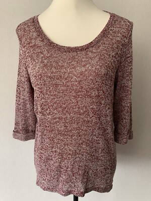 Damen Pullover Oberteil Größe 10-12 Burgunderrot Grau 3/4-Ärmel Rundhalsausschnitt Klassisch