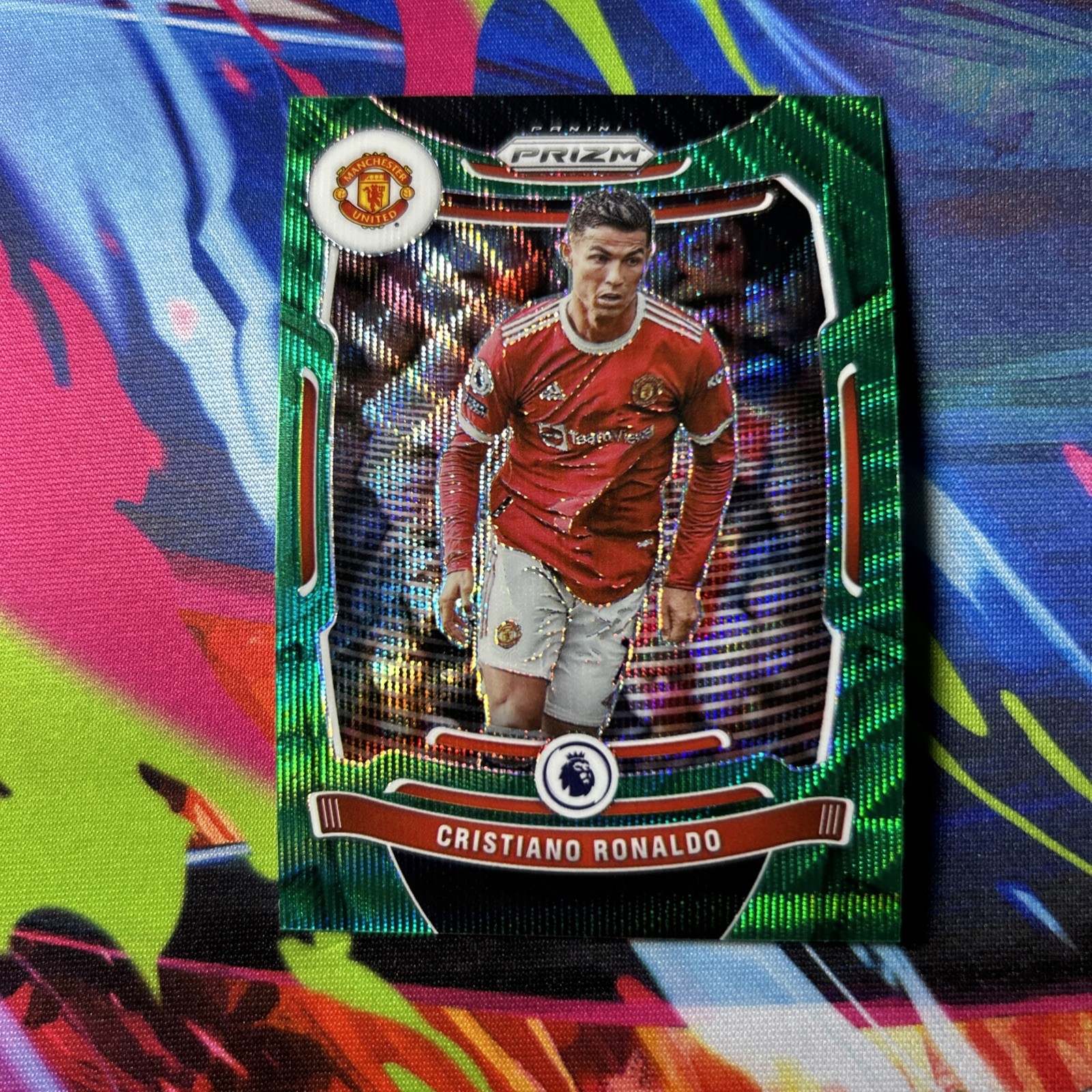 Cristiano Ronaldo 2021-22 Panini Prizm Premier League #283 Green Wave Prizm view 1