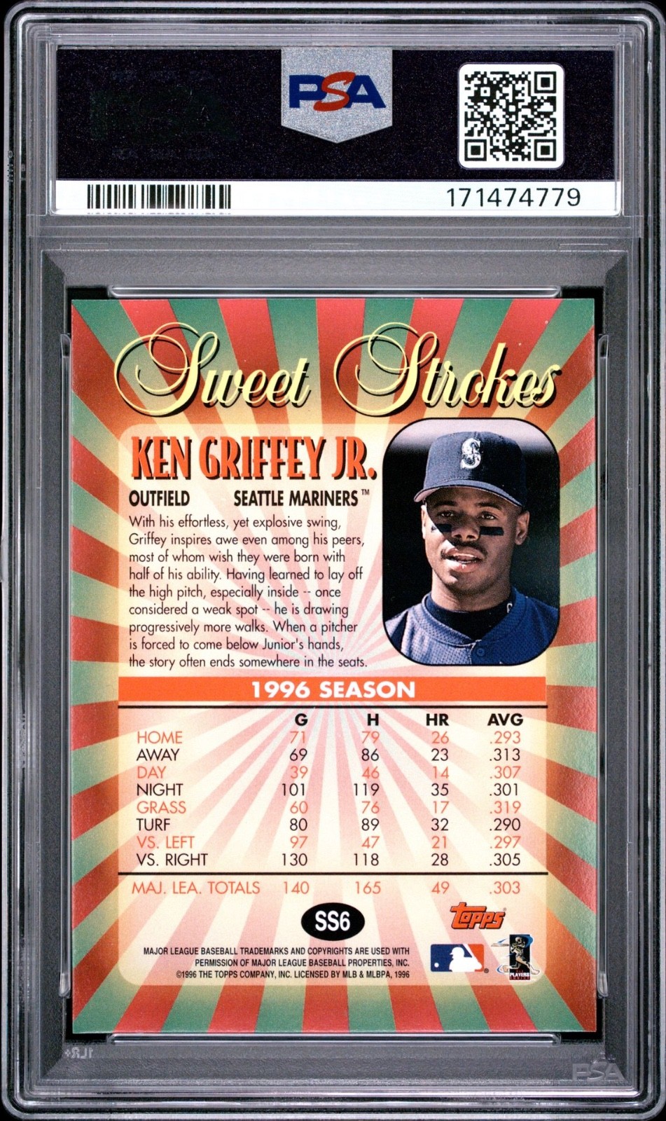 1997 Topps Ken Griffey Jr Sweet Strokes #SS6 PSA 9 view 2