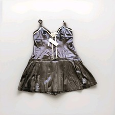 Urban Outfitters Kimchi Blue Elida Black Satin Mini Dress Pleated With Shorts L