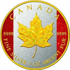 2025 Canada Maple 1 oz Silver Holo Gold Gilded & Diamond Dusted Flag