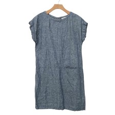 Garnet Hill Dress Womens Medium Blue Casual Beach Minimalist Coastal Boho Linen