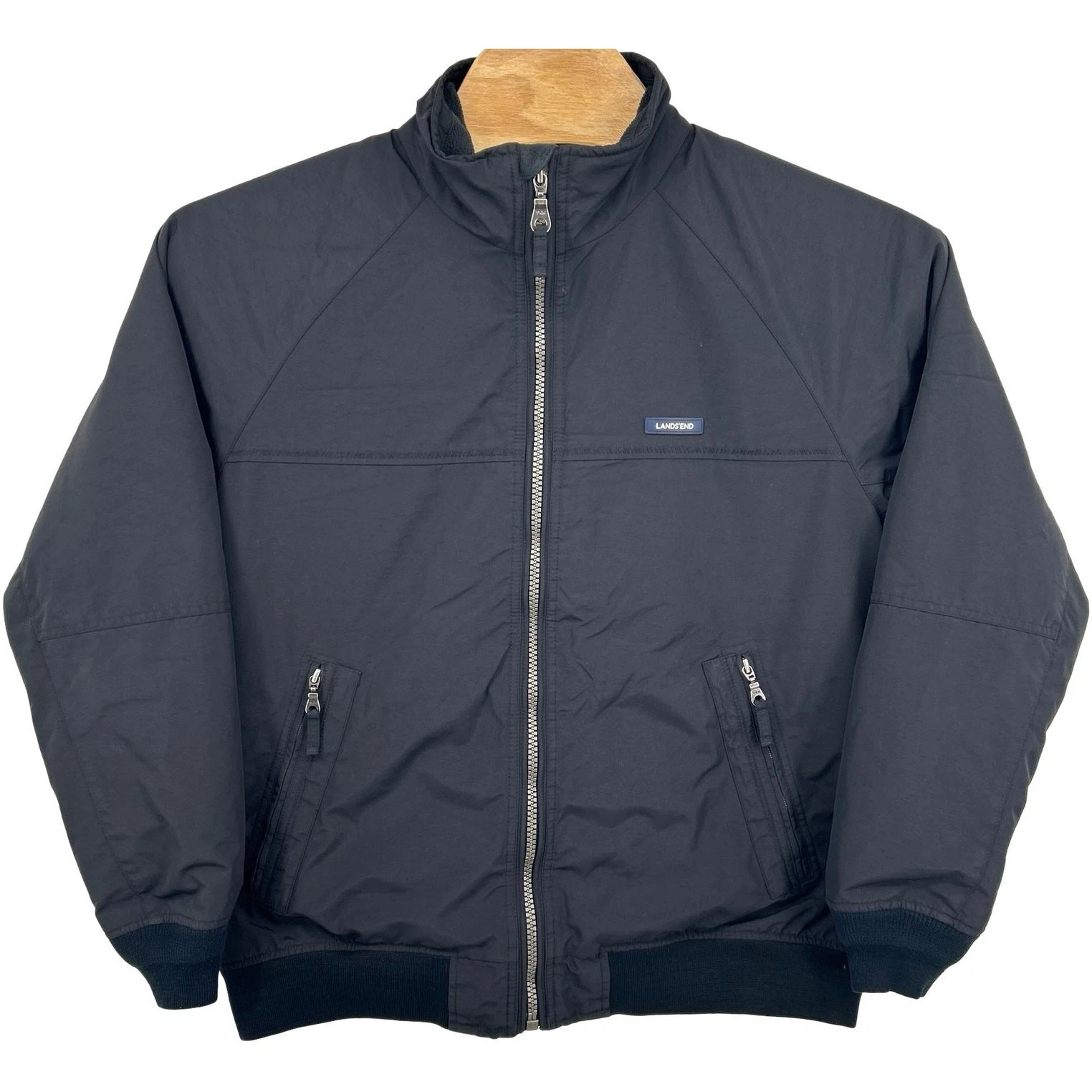 Mens Black Land's End Zip Classic Squall Waterproof Insulated Bomber Jacket Sz L