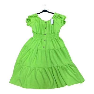 Schulterfreies elastisches Damen-Midikleid Bardot magische Knöpfe Sommer Kittel Stufen