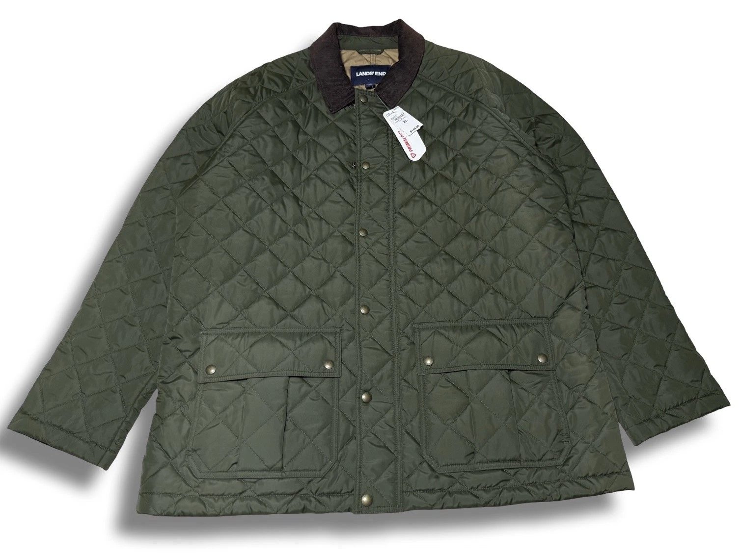 NWT! Lands End Quilted Jacket Mens XL Green Primaloft Corduroy Collar Chore Coat image 1