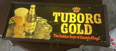 Vintage Tuborg Gold Crown Beer Lighted Sign Man Cave Decor Bar Brew 