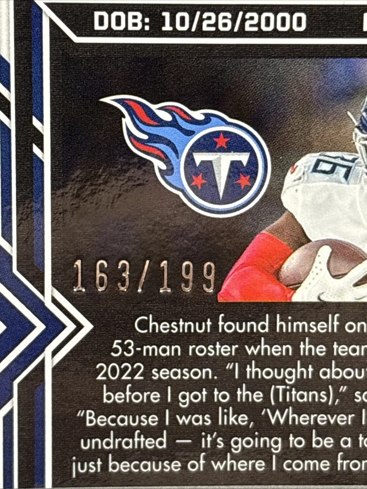 2022 Panini Obsidian Julius Chestnut Rookie Autograph RC /199 Titans #200 - Image 3 of 3