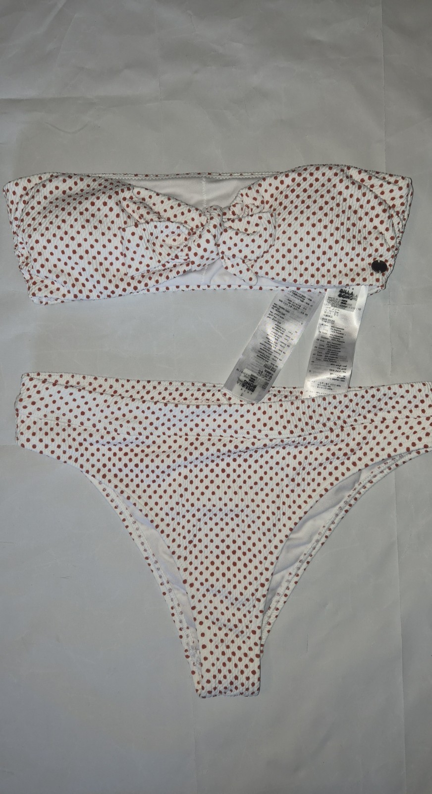 BILLABONG Damen Bikini 2-teilig Weiß/Orange gepunktet Bandeau Badeslip Gr.M 