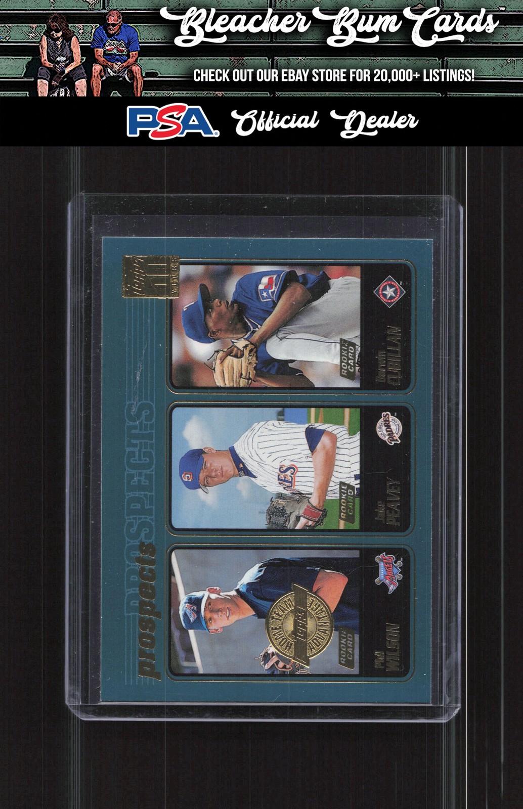 2001 Topps 728 Phil Wilson / Jake Peavy / Darwin Cubillan HTA Stamp SP RC