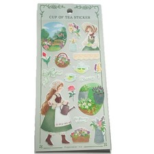 Kawaii Sticker Sheet Cottagecore Girl Green Nature Garden Flower Japan Daiso