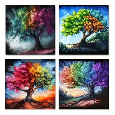 4pcs  Abstract Colorful Tree Vintage TYT  Wall Art Canvas Unframed/Framed