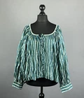 DAUGHTERS OF INDIA Green Striped Oversize Boho Peasant Blouse Top Size 3XL