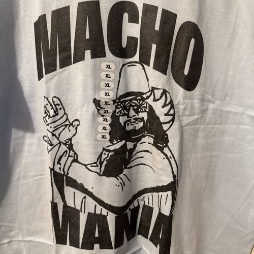 WWE T-Shirt Uomo XL Blu Mania Macho Man Randy Savage WWF Slim Jim Wrestling prezzo ebay
