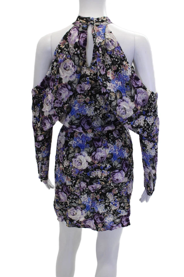 Mini Vestido Floral Parker Para Mujer Cuello Alto Sin Mangas Volantes Mangas Largas Talla XS Foto 3 de 4