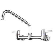 Commercial Sink Faucet with 12-inch Spout: Wall Mount 8 Inch Center Industria...
