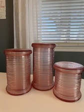 Vtg Imperial Glass Pink Reeded Spun Whirlspool Canister Vanity Jar Set Of 3