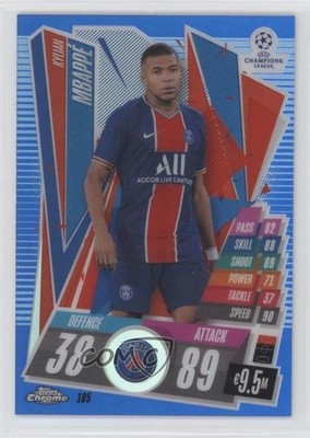 2020 Chrome Match Attax UEFA Champions League Blue Refractor Kylian Mbappe 6l7