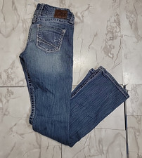 BKE Buckle Stella Flared Mid-Rise Whiskered Distressed Denim Jeans Women's 28L