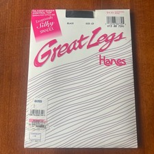 Vintage Hanes Great Legs Silkiest Sheer Control Top Pantyhose Black Size CD 698