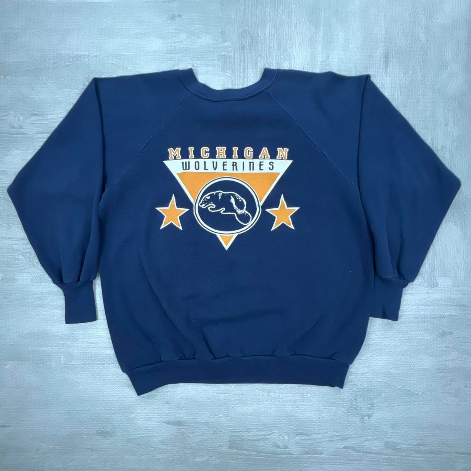 Vintage 80s Michigan Wolverines Sweatshirt Size: Large Blue Yellow NCAA College