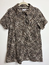 LOFT Shirt Dress Womens  Medium Brown Leopard Animal Print Denim Mini Utility